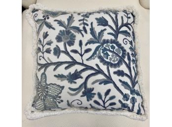 Blue And White Crewelwork Embroidered Pillow