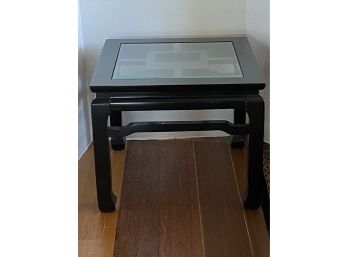 Small Black Laquer End Table With Glass Inlay