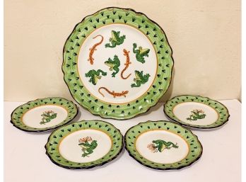 5 Pc Handpainted Deruta Majolica Made In Italy Frog Plates
