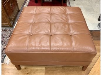 Lillian August Large Pebbled Leather Brown Ottoman 36x36