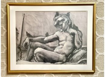 Signed Charcoal Drawing Of Male Nude II
