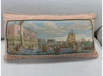 Rare Custom Pillow With Tapestry Of Venice Italy