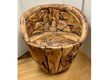 Mid Century Modern Wooden Live Edge Barrel Chair DELIVERY AVAILABLE
