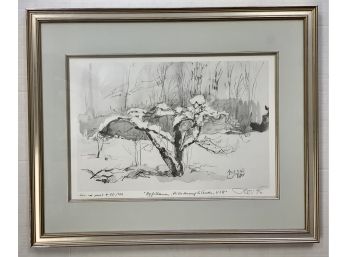 Pencil Signed Limited Edition Print Apple Tree In Winter Scene