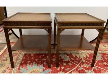 Pair Of Chinese Chippendale Leather Top End Tables - DELIVERY AVAILABLE