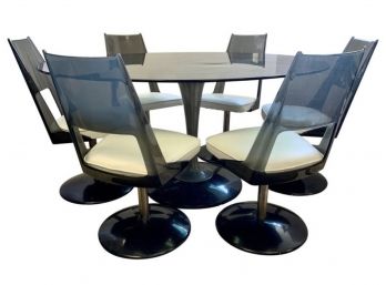 Sleek Mid Century Modern Chromcraft  Dining Tulip Table, 6 Chairs All Newly Upholstered  With White Seats - DE