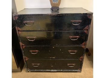 Antique Japanese Black Tansu Campaign Chest Of Drawers - DELIVERY AVAILABLE