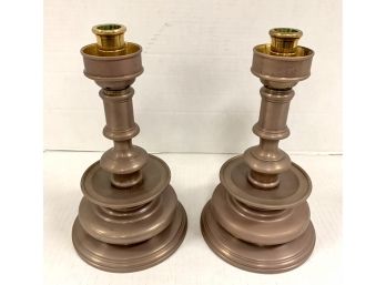 Pair Of Heavy Metal Maitland Smith Candleholders