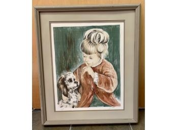 Adorable Signed Artist Proof Of Girl With Dog