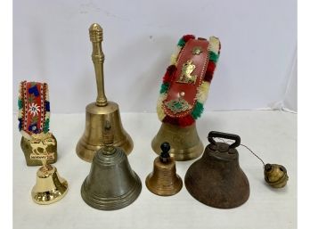 Collection Of 7 Antique Bells Various Sizes And Shapes