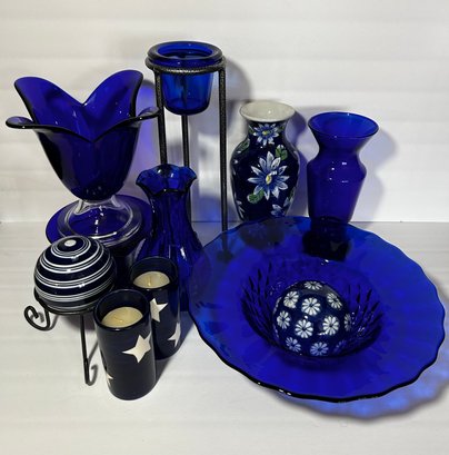 Lot Of Blue Decorative Glassware 11 Ct