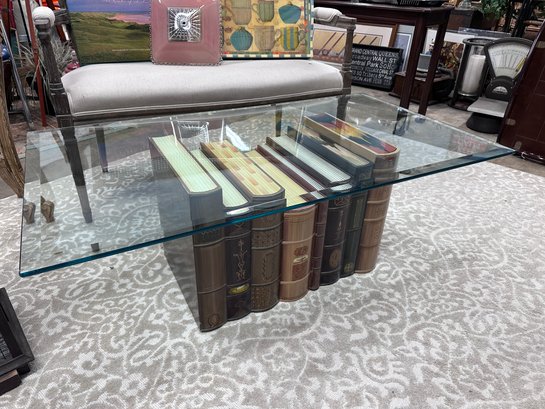 Unique Faux Book Coffee Table With Glass Top