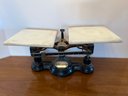 Vintage Ohaus Balance Scale Made Of Cast Iron & Milk Glass Scale Plates