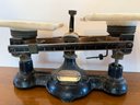 Vintage Ohaus Balance Scale Made Of Cast Iron & Milk Glass Scale Plates