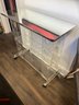 Designer Mid -Century Lucite Bar Cart W/ Mirror Top And Chrome Trim