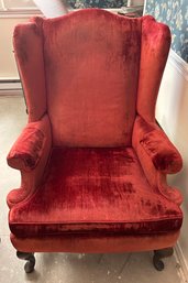 Red Velveteen Wingback Chair
