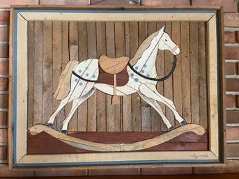 Rocking Horse Artwork Made Out Of Cut Wood Pieces.
