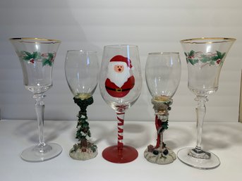 Lot Of 5 Holiday Glasses And 4 Coasters
