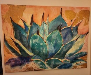 Large Striking Oil On Canvas Impasto-Style Of Blue Green Agave