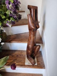 Vintage Tall Hand-Carved African Influenced Vintage Wooden Sculpture Of Female Figure