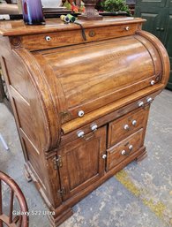 Vintage Riverside Solid Oak Barrel Roll Top Desk