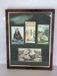Four Framed Scenes Mounted On Fabric