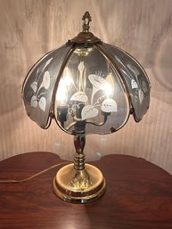 Vintage 1970s Etched Glass And Brass Lamp