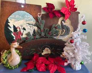 Lot Of Wooden Holiday Plaques And Duck
