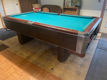 Vintage Pool Table With The Letter F On Corner Metal Plates
