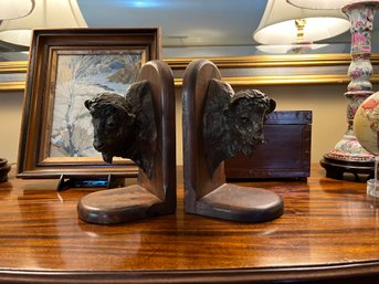 Carved Buffalo Bookends