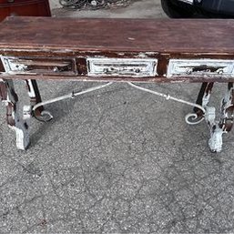 Vintage Entry/Console Table With Iron Accents.