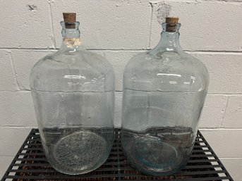 Pair Of 5 Gallon Glass Wine Jugs.
