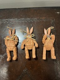 Hand Carved And Painted Jointed Bunny Ornaments