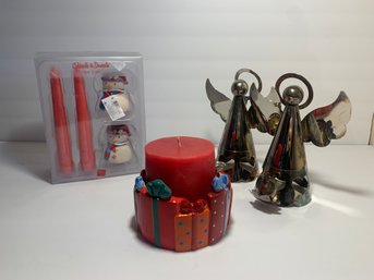 Lot Of Holiday Themed Candles And Candle Holders