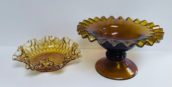 Two Pieces Of MCM Amber Glass