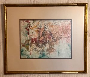Signed Art With Bamboo Style Frame