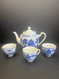 Vintage Blue And White Chinoiserie Tea Set