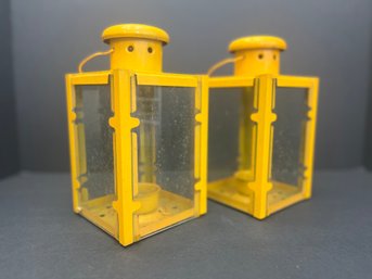 Yellow Metal Lantern Candle Holders