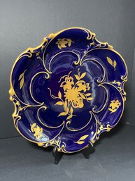 Decorative Cobalt Blue With Gold Trim Plate, Made In Germany