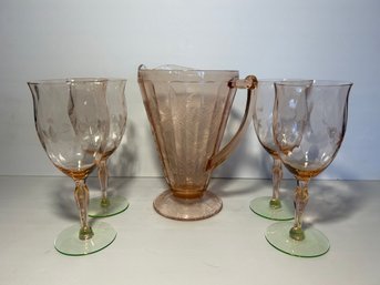 Lot Of Springtime Wine Glasses And Pitcher