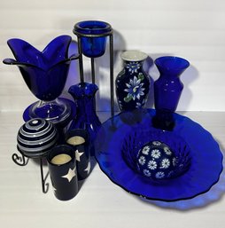 Lot Of Blue Decorative Glassware 11 Ct