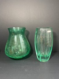 Pair Of Green Glass  Vases