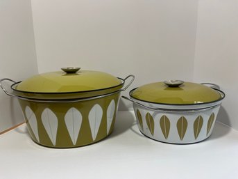 Pair Of Cathrineholm Green Lotus Dutch Ovens