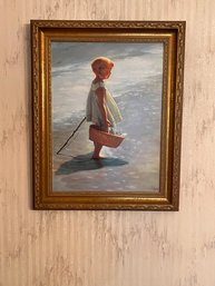 Signed Painting Of A Child At The Beach