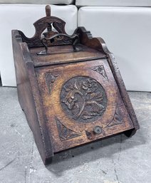Carved Slant-Front Coal Scuttle Box