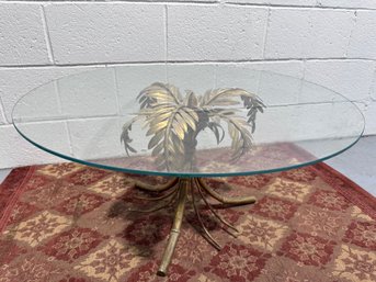 Mid Century Table With Gilt Metal Palm Tree Base