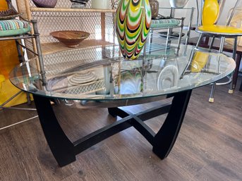 Modern Hi-Design Oval Glass Coffee Table With Wooden Black Base