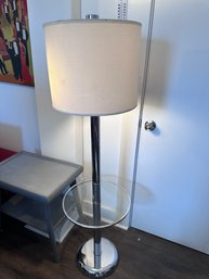 Stylish Mid-Century Modern Chromed Steel Floor Lamp W/ Glass Table