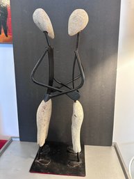 Powerful Mid-Century Brutalist Iron And Stone Figural African Hand-Carved Sculpture From Zimbabwe