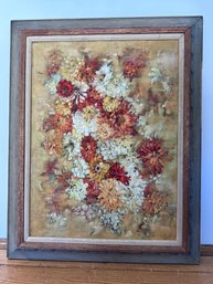 Mid-Century Richly Textured Floral Still-Life Oil Painting